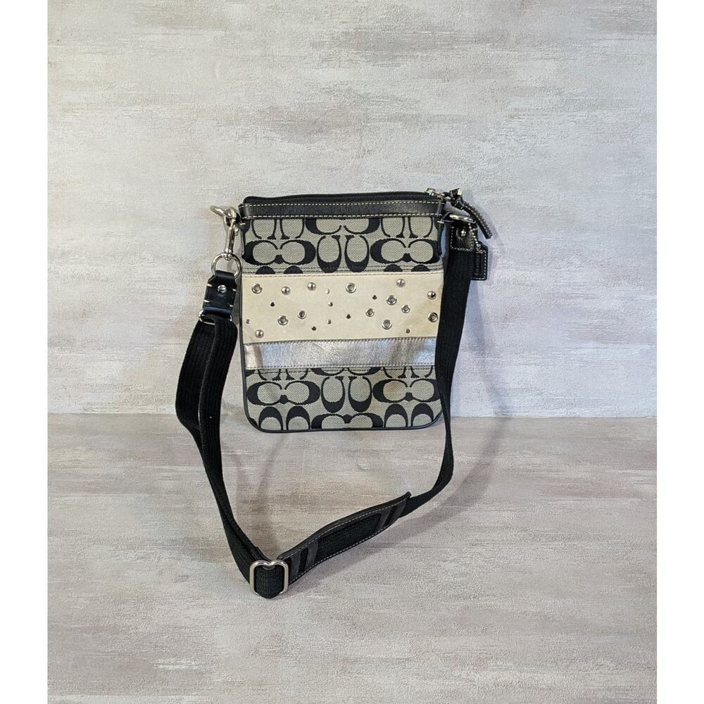 Y2K Coach signature crossbody bag suede and studded accents.
